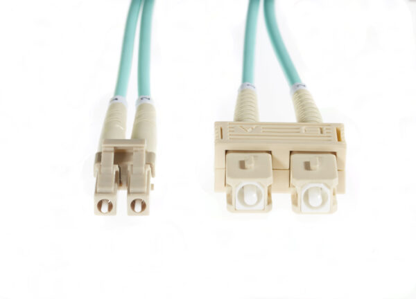 0.5m LC-SC OM4 Multimode Fibre Optic Cable: Aqua