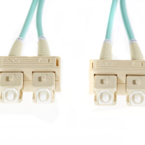 2m SC-SC OM4 Multimode Fibre Optic Cable: 3mm Oversleeving | Aqua