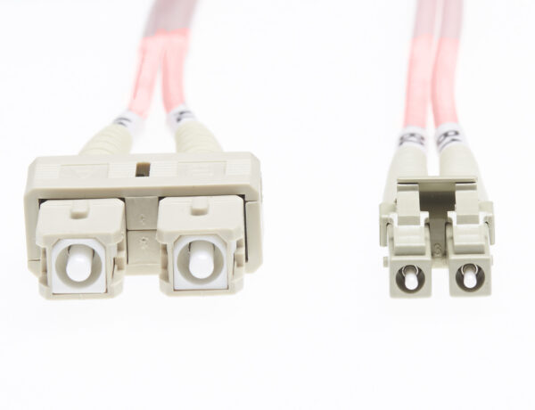 5m LC-SC OM1 Multimode Fibre Optic Cable: Salmon Pink
