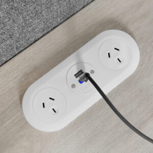 OE Elsafe | PIP3 649006 | Mounted Desktop Power 2 x GPO 1 x TUFR 25W with 2000mm Lead and 10a Three Pin Plug | WHITE