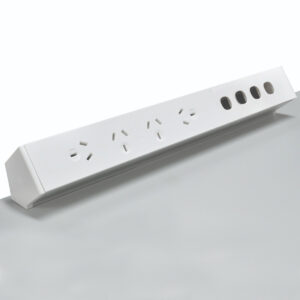 Elsafe | Qiksilva 184174 | Qiksilva 70 - 4 x GPO / 4 x Data Cutouts (AUNZ), 1 Blank Tile - White with 800mm Lead with Quick Release Desk Brackets
