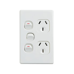 4C | Elegant Double Power Point 250V 10A with Extra Switch | Vertical