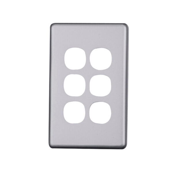 4C | Elegant 6 Gang Aluminium Cover Plate - Silver Matt