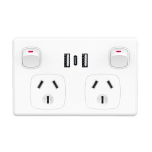 4C | Deluxe Double Power Point 240V 10A with 5V 2 x 2.4A and 3A Type C USB Charger (Total 7.8A) | Horizontal