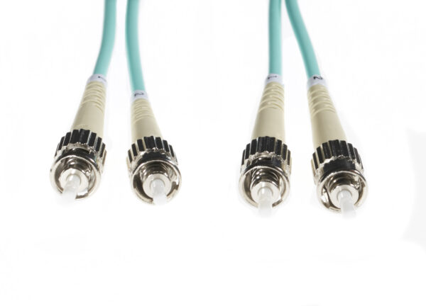 10m ST-ST OM3 Multimode Fibre Optic Cable: Aqua