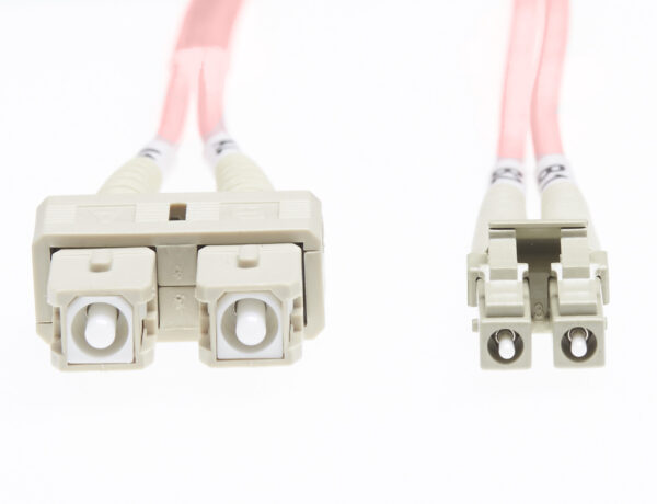 3m LC-SC OM4 Multimode Fibre Optic Cable: Salmon Pink
