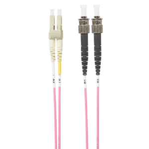 5m LC-ST OM4 Multimode Fibre Optic Cable | Salmon Pink