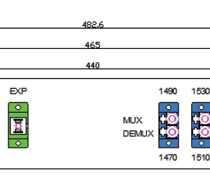 PlusOptic 8 Channel (1470,1490,1510,1530,1550,1570,1590,1610nm) Single Core SCA CWDM Mux / Demux 1RU 19" chassis with SCA 1310nm Pass Through Port and 4 x LC Duplex ports - Side B. MD-8CH-1RU-CWDM-1310-LCSX-B